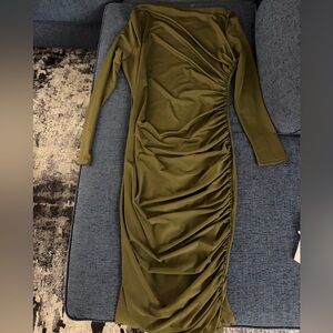 Olive Green Ruched Dress